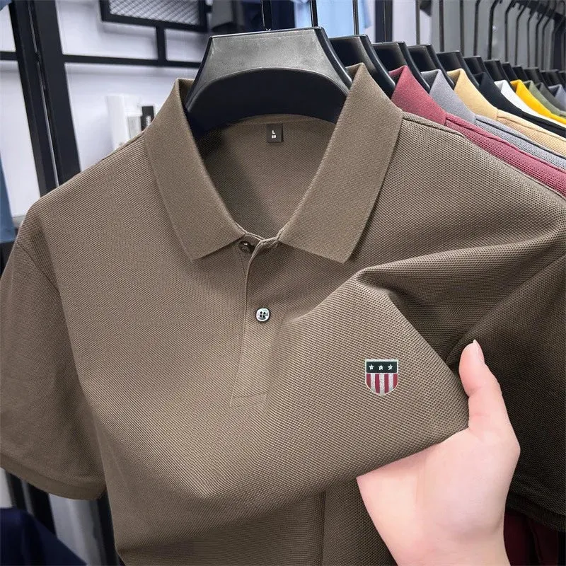 Luxury Cotton Polo Shirt for Men - 100% Cotton, Short Sleeves, Lapel Printing, Ideal for Business and Leisure
