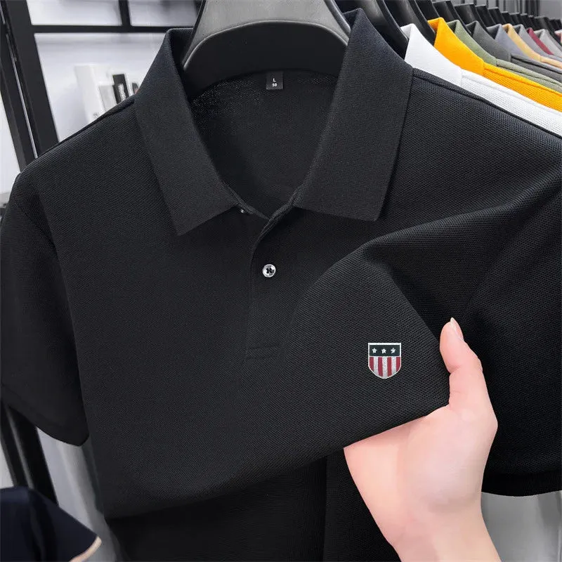Luxury Cotton Polo Shirt for Men - 100% Cotton, Short Sleeves, Lapel Printing, Ideal for Business and Leisure