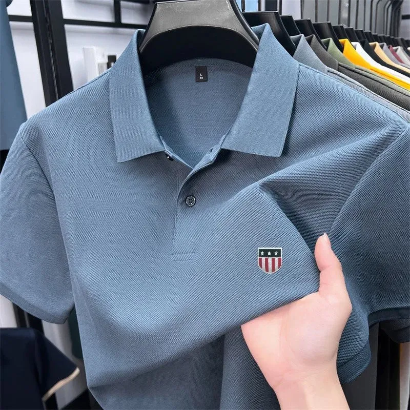 Luxury Cotton Polo Shirt for Men - 100% Cotton, Short Sleeves, Lapel Printing, Ideal for Business and Leisure