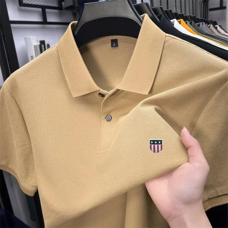Luxury Cotton Polo Shirt for Men - 100% Cotton, Short Sleeves, Lapel Printing, Ideal for Business and Leisure