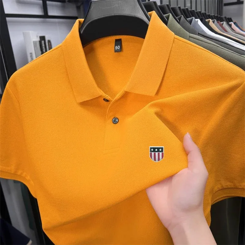 Luxury Cotton Polo Shirt for Men - 100% Cotton, Short Sleeves, Lapel Printing, Ideal for Business and Leisure