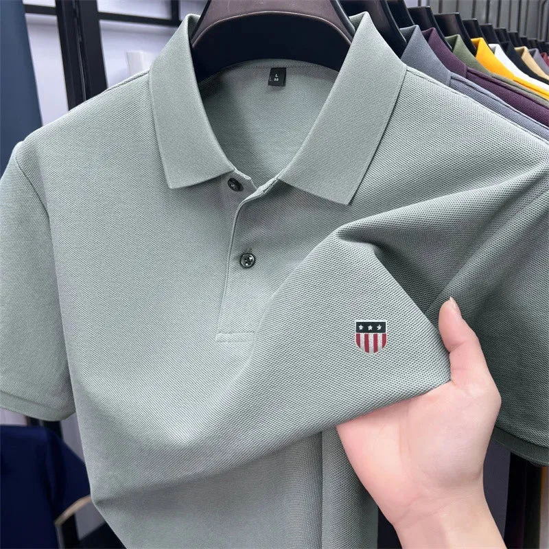 Luxury Cotton Polo Shirt for Men - 100% Cotton, Short Sleeves, Lapel Printing, Ideal for Business and Leisure