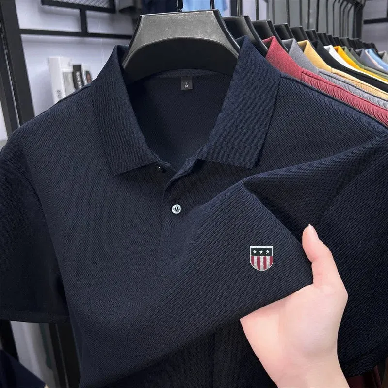 Luxury Cotton Polo Shirt for Men - 100% Cotton, Short Sleeves, Lapel Printing, Ideal for Business and Leisure