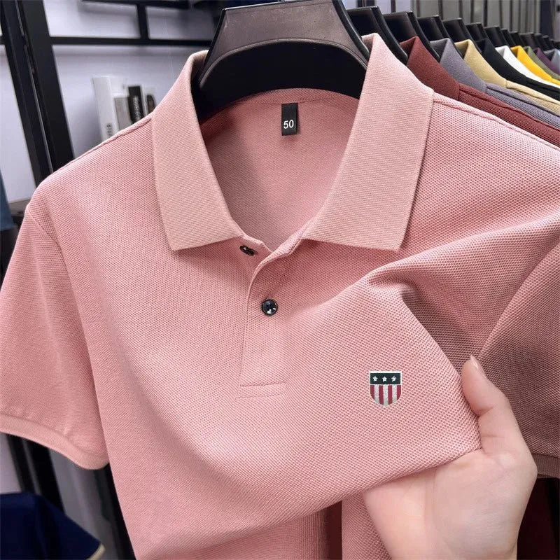 Luxury Cotton Polo Shirt for Men - 100% Cotton, Short Sleeves, Lapel Printing, Ideal for Business and Leisure