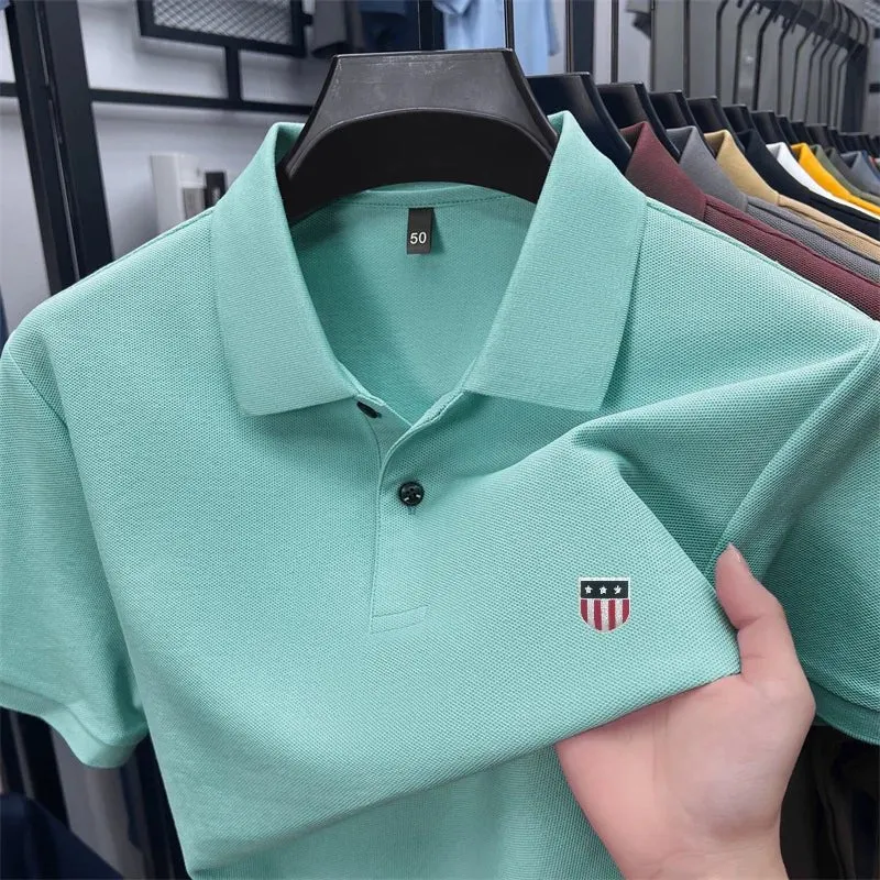 Luxury Cotton Polo Shirt for Men - 100% Cotton, Short Sleeves, Lapel Printing, Ideal for Business and Leisure