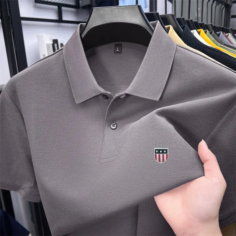 Luxury Cotton Polo Shirt for Men - 100% Cotton, Short Sleeves, Lapel Printing, Ideal for Business and Leisure
