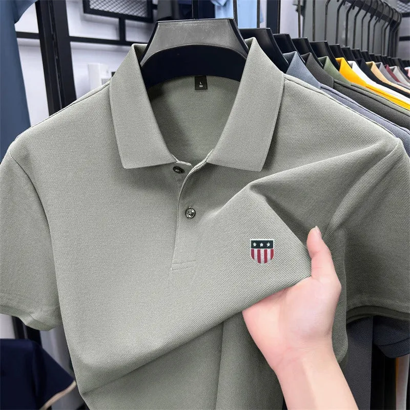 Luxury Cotton Polo Shirt for Men - 100% Cotton, Short Sleeves, Lapel Printing, Ideal for Business and Leisure