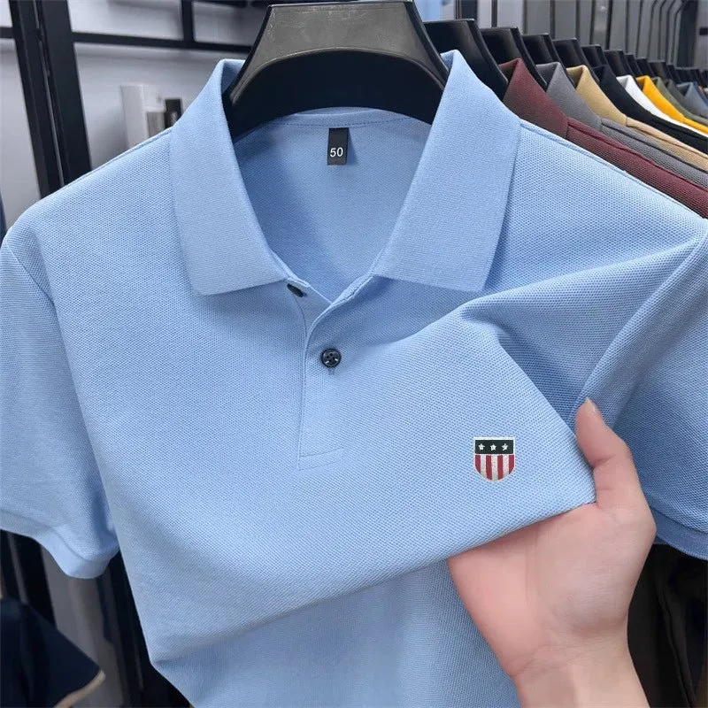 Luxury Cotton Polo Shirt for Men - 100% Cotton, Short Sleeves, Lapel Printing, Ideal for Business and Leisure