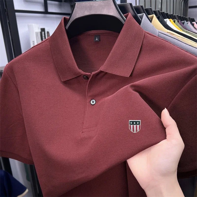 Luxury Cotton Polo Shirt for Men - 100% Cotton, Short Sleeves, Lapel Printing, Ideal for Business and Leisure