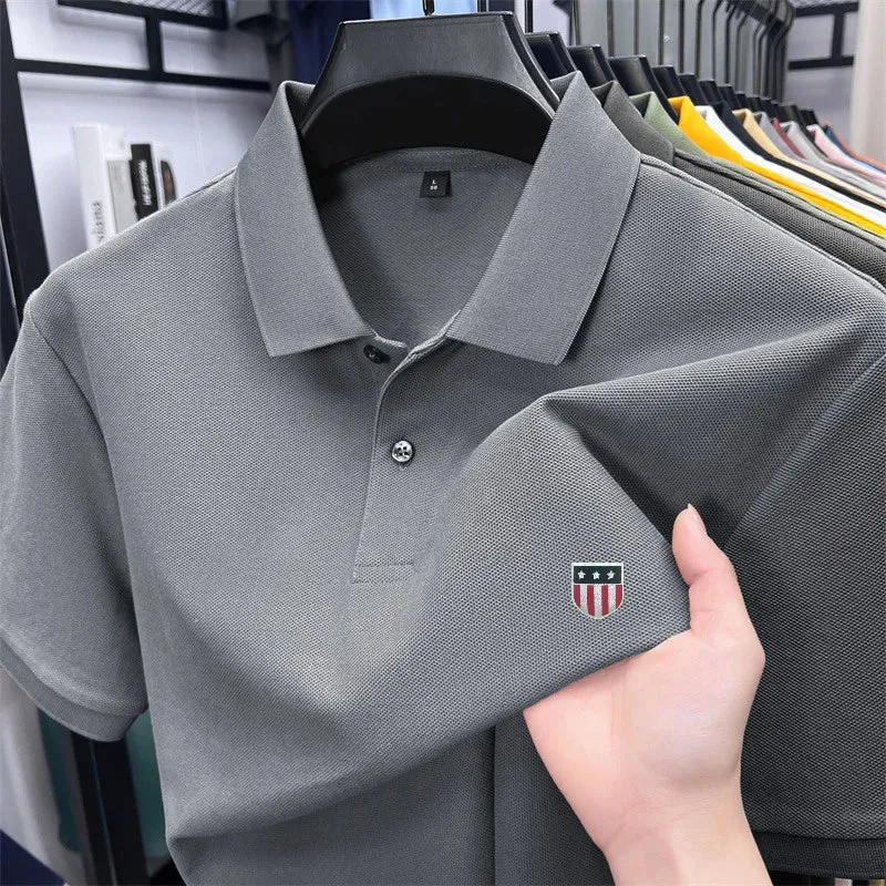 Luxury Cotton Polo Shirt for Men - 100% Cotton, Short Sleeves, Lapel Printing, Ideal for Business and Leisure
