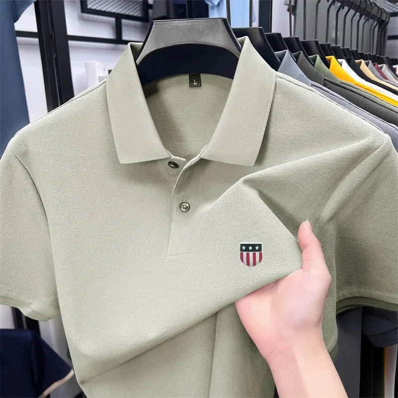 Luxury Cotton Polo Shirt for Men - 100% Cotton, Short Sleeves, Lapel Printing, Ideal for Business and Leisure