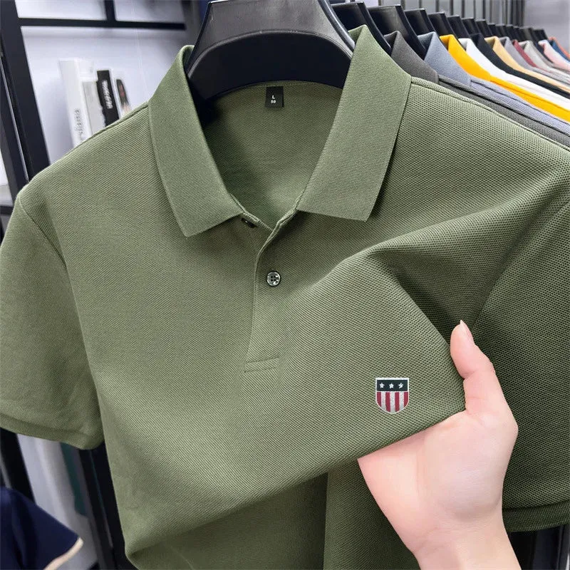 Luxury Cotton Polo Shirt for Men - 100% Cotton, Short Sleeves, Lapel Printing, Ideal for Business and Leisure