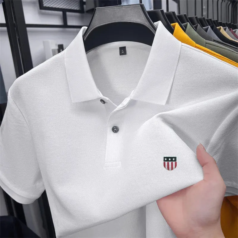 Luxury Cotton Polo Shirt for Men - 100% Cotton, Short Sleeves, Lapel Printing, Ideal for Business and Leisure