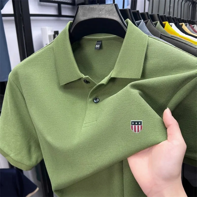 Luxury Cotton Polo Shirt for Men - 100% Cotton, Short Sleeves, Lapel Printing, Ideal for Business and Leisure
