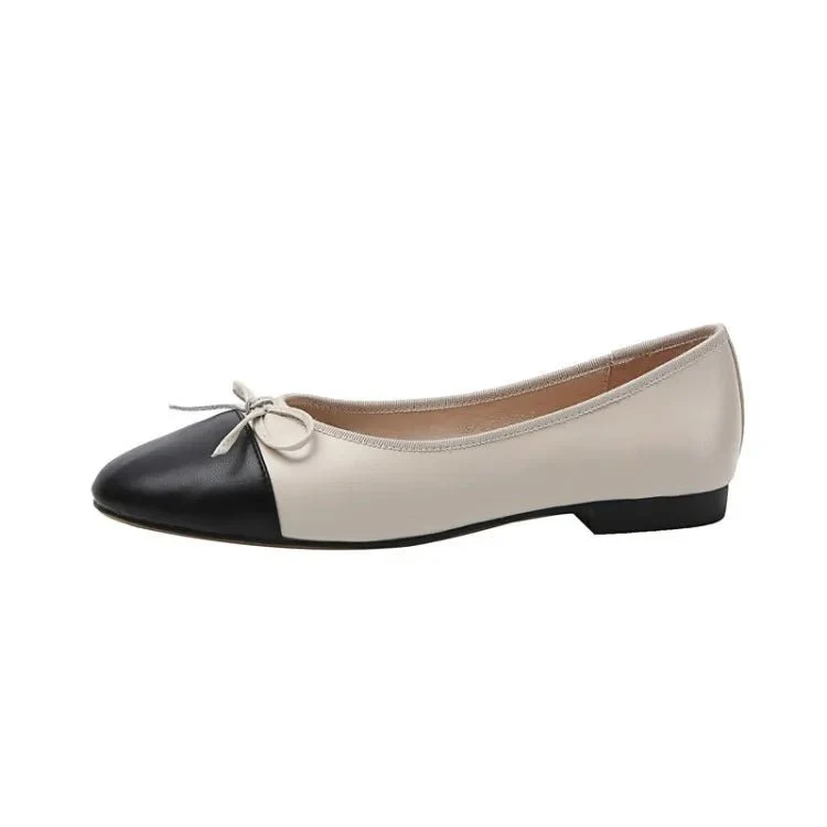 Luxury Leather Ballet Flats for Women - Round Toe with Bow Detail