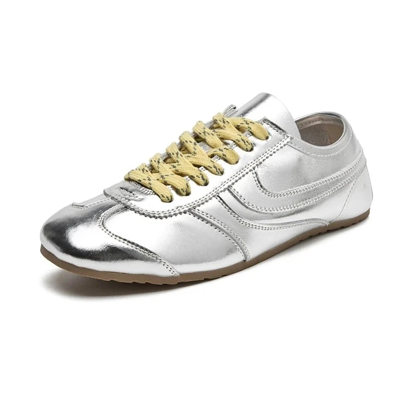 Genuine Leather Women's Retro Sneakers - Large Size Training Shoes