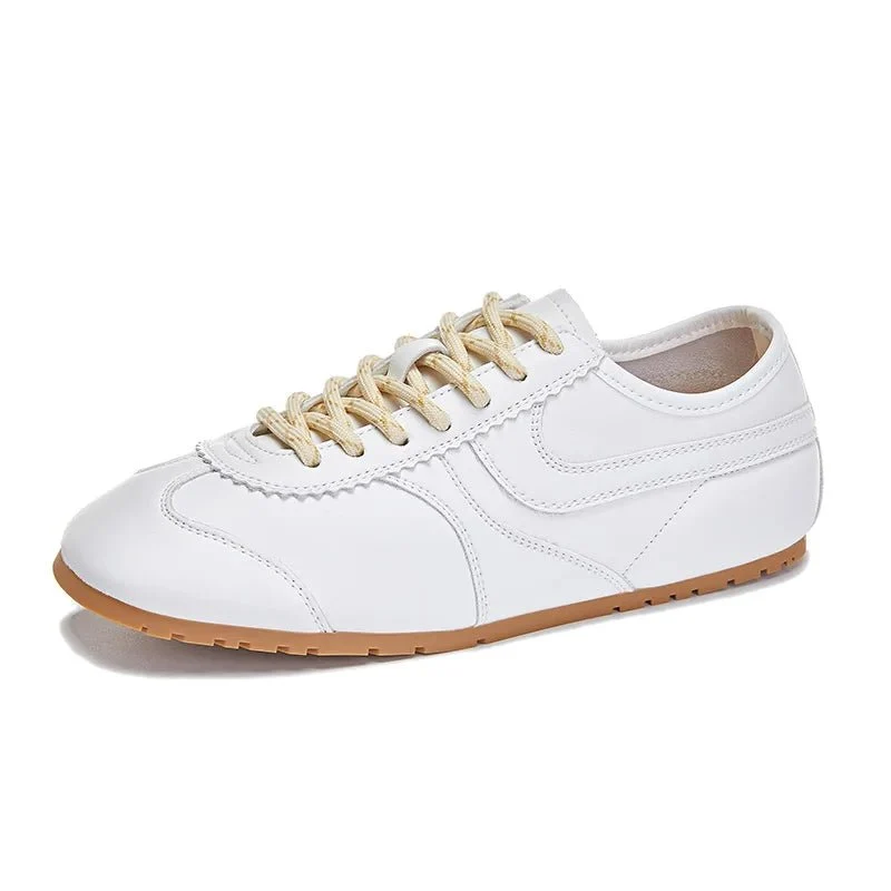 Genuine Leather Women's Retro Sneakers - Large Size Training Shoes