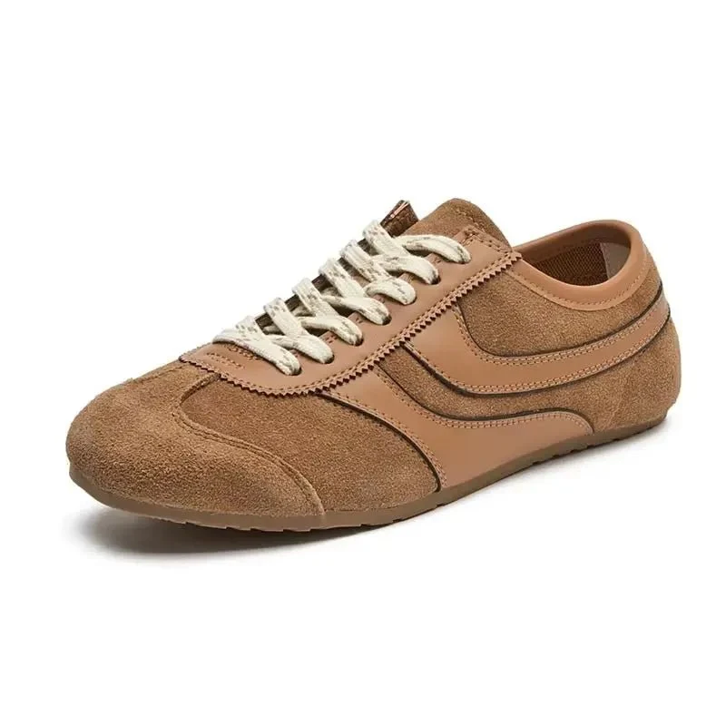 Genuine Leather Women's Retro Sneakers - Large Size Training Shoes