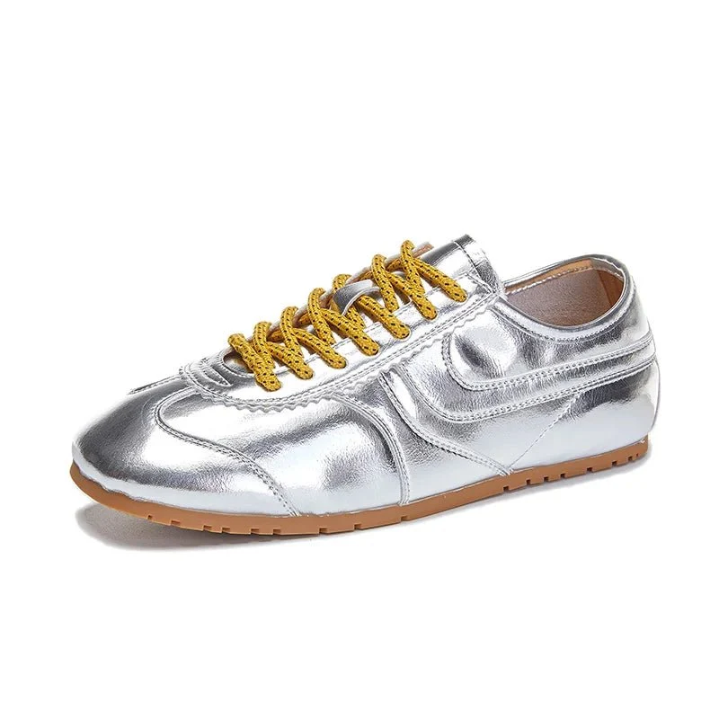 Genuine Leather Women's Retro Sneakers - Large Size Training Shoes