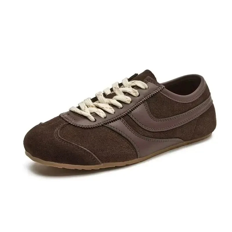 Genuine Leather Women's Retro Sneakers - Large Size Training Shoes