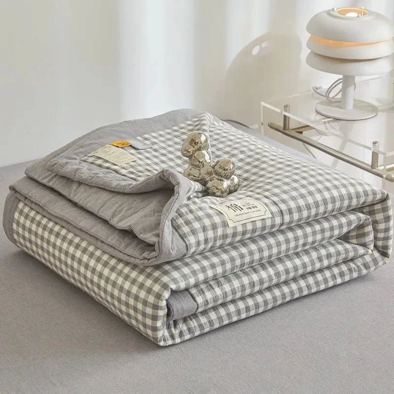 Quilted Cotton Summer Duvet - Soft Plaid Comforter for Single, Twin, Queen Size