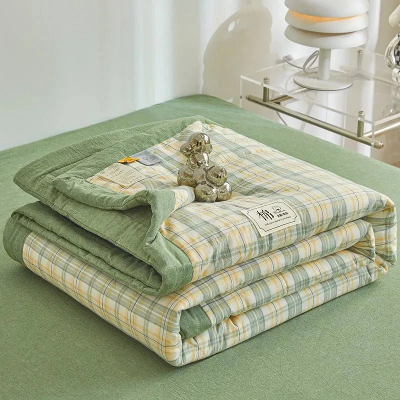 Quilted Cotton Summer Duvet - Soft Plaid Comforter for Single, Twin, Queen Size