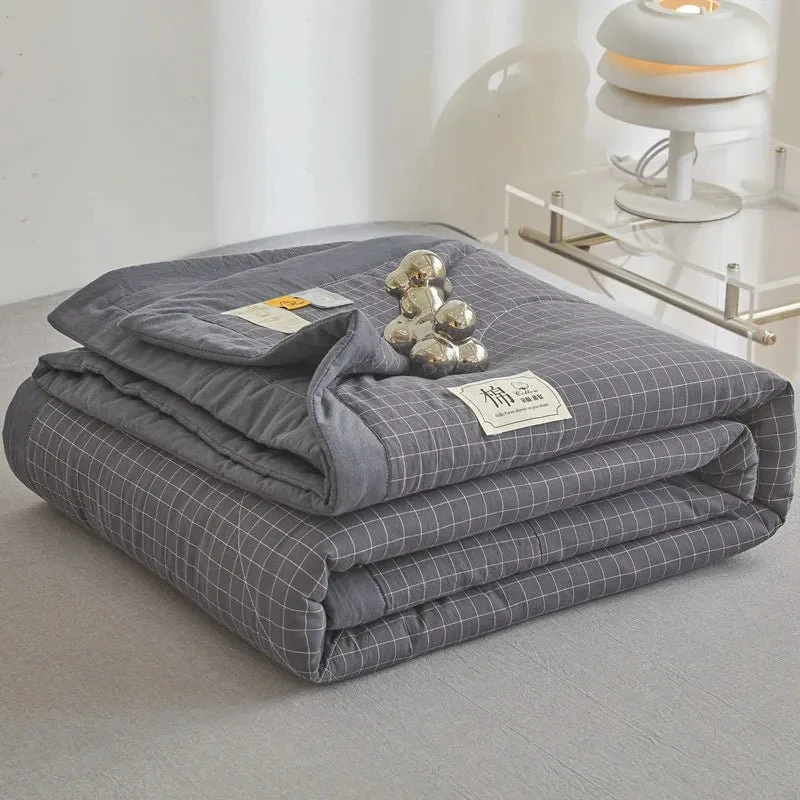 Quilted Cotton Summer Duvet - Soft Plaid Comforter for Single, Twin, Queen Size