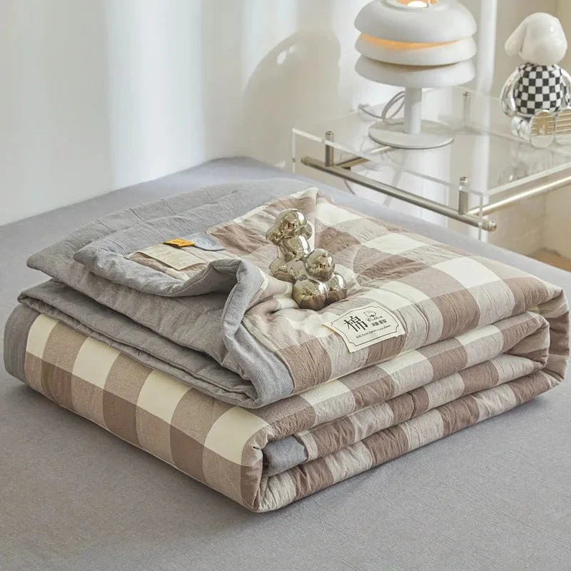 Quilted Cotton Summer Duvet - Soft Plaid Comforter for Single, Twin, Queen Size