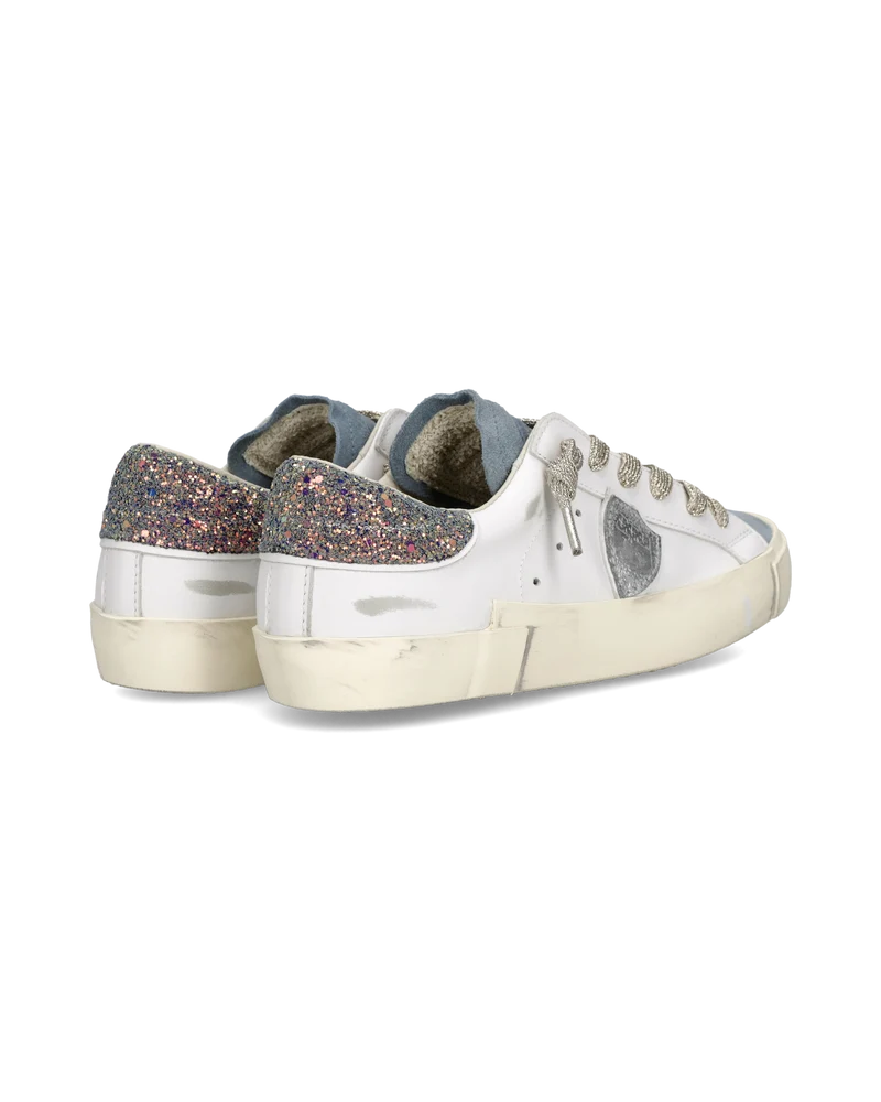 Sneakers Prsx Women with Glitter heel tab, White Blue