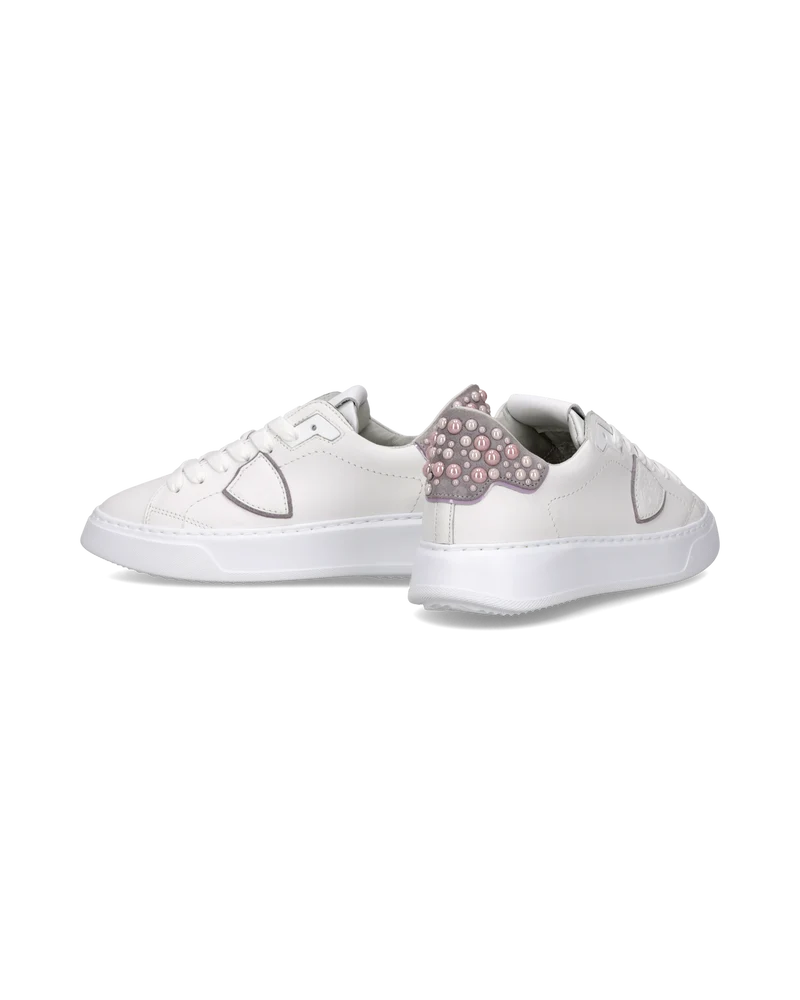 Sneakers Temple Tennis Women, White Pink with pearls