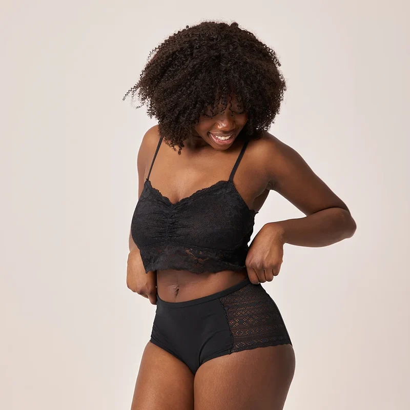 High Waist Hipster Panties mit Spitze | Schwarz