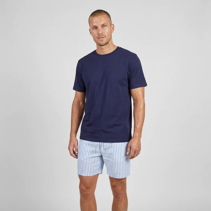 Schlafanzug Set Gestreift Herren Kurz | Blue Breeze/Weiß