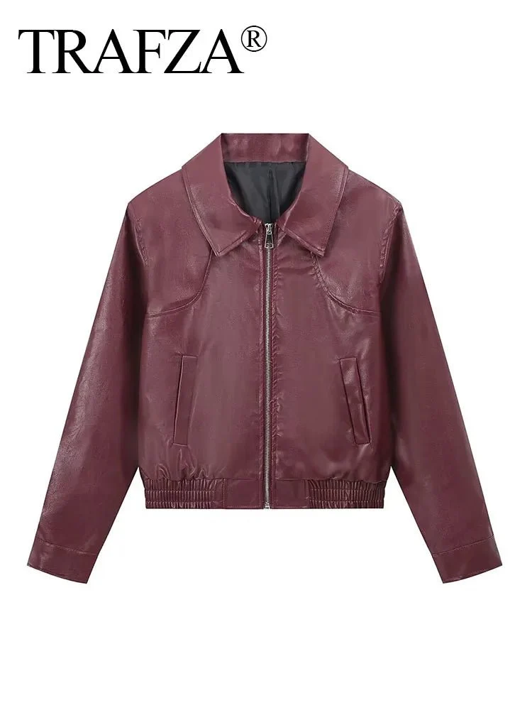 TRAFZA Vintage Damen-Bomberjacke – Langärmliger, lockerer Kurzmantel mit Reverskragen und Reißverschluss für den Herbst