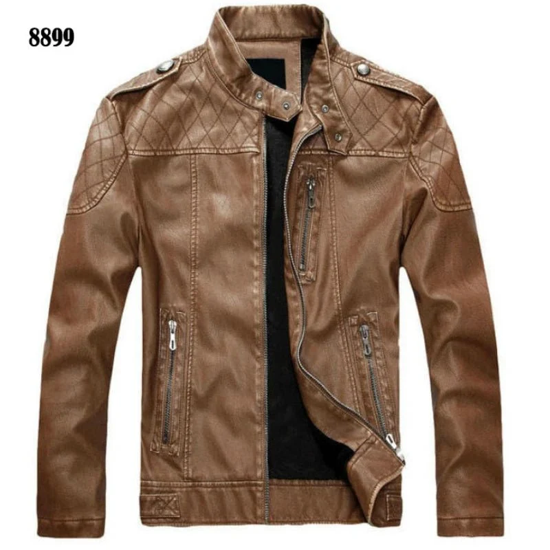 Herren-Motorradjacke aus Leder mit Fleecefutter – Freizeitmantel aus PU-Leder für Herbst und Winter