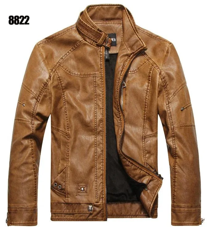 Herren-Motorradjacke aus Leder mit Fleecefutter – Freizeitmantel aus PU-Leder für Herbst und Winter
