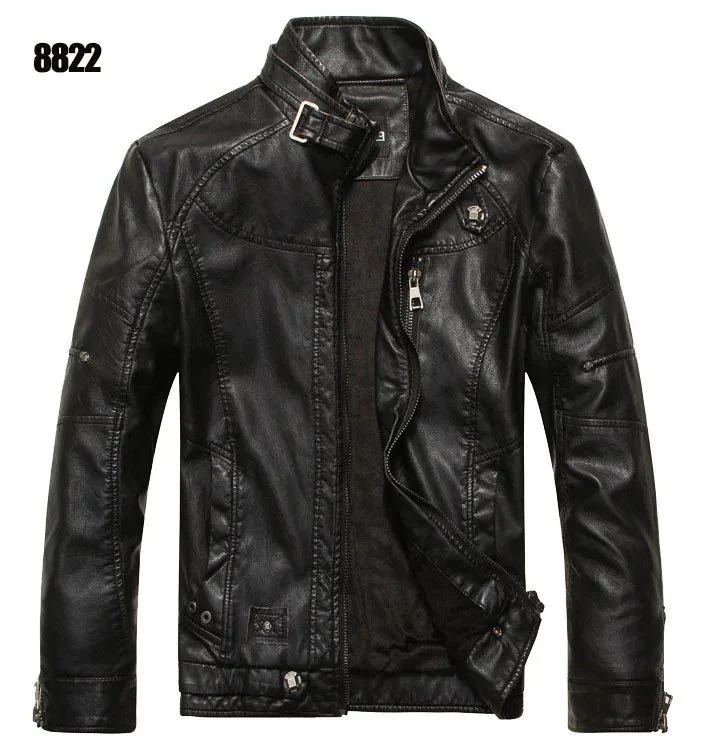 Herren-Motorradjacke aus Leder mit Fleecefutter – Freizeitmantel aus PU-Leder für Herbst und Winter