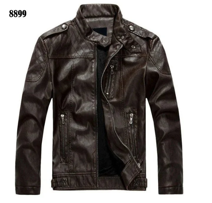 Herren-Motorradjacke aus Leder mit Fleecefutter – Freizeitmantel aus PU-Leder für Herbst und Winter
