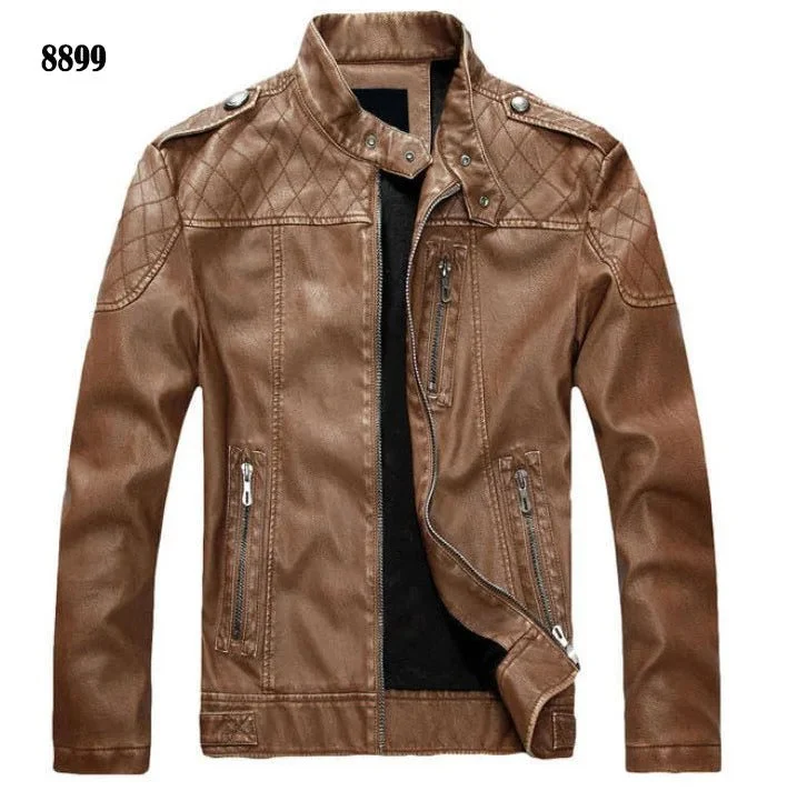 Herren-Motorradjacke aus Leder mit Fleecefutter – Freizeitmantel aus PU-Leder für Herbst und Winter