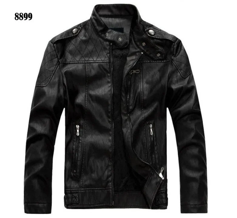 Herren-Motorradjacke aus Leder mit Fleecefutter – Freizeitmantel aus PU-Leder für Herbst und Winter