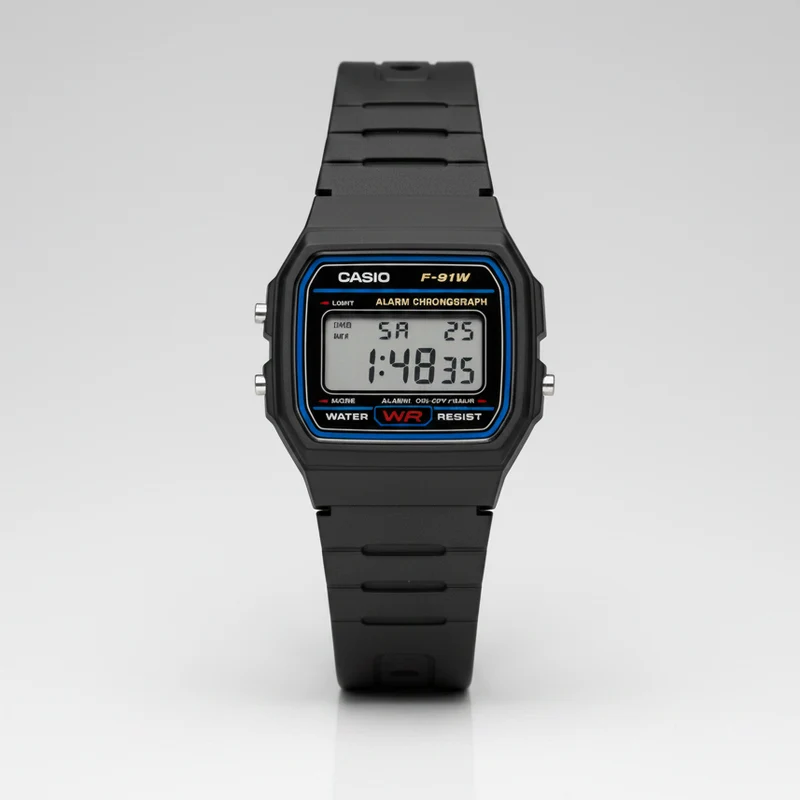 Casio F91W Retro-Wasserdichte Uhr - Modische, schlichte, kleine, quadratische elektronische Uhr mit LCD-Display