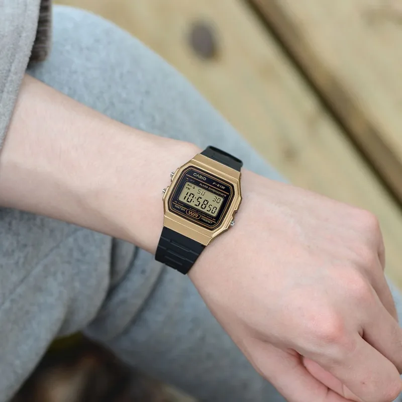 Casio F91W Retro-Wasserdichte Uhr - Modische, schlichte, kleine, quadratische elektronische Uhr mit LCD-Display