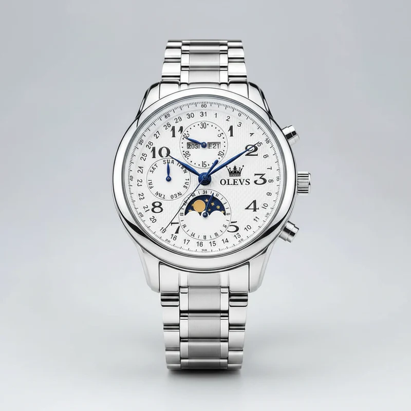 OLEVS Luxus-Herrenuhr mit mechanischer Technik - Originale digitale Mondphasen-Chronographenuhr, wasserdicht, Sportuhr