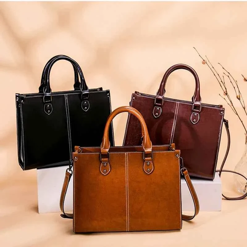 Damenhandtasche, Umhängetasche, Schultertasche, Tragetasche aus echtem Leder, Shopping, Mode, Büro, Messenger-Tasche aus echtem Rindsleder mit Henkel - Handtasche aus echtem Leder für Damen