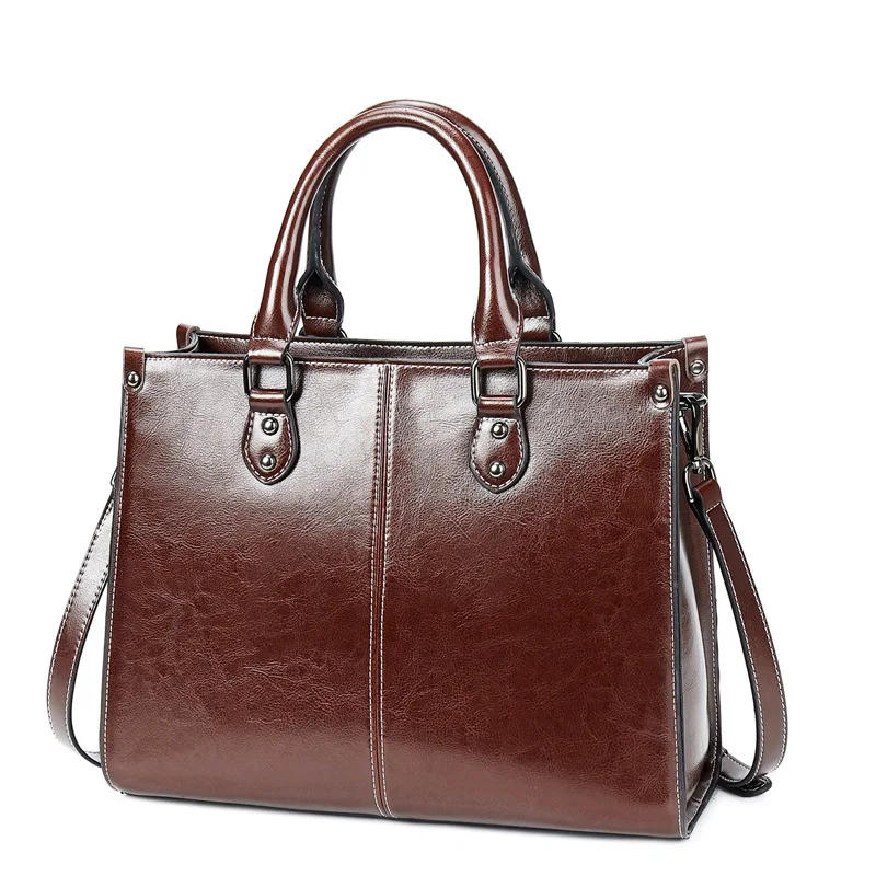 Damenhandtasche, Umhängetasche, Schultertasche, Tragetasche aus echtem Leder, Shopping, Mode, Büro, Messenger-Tasche aus echtem Rindsleder mit Henkel - Handtasche aus echtem Leder für Damen