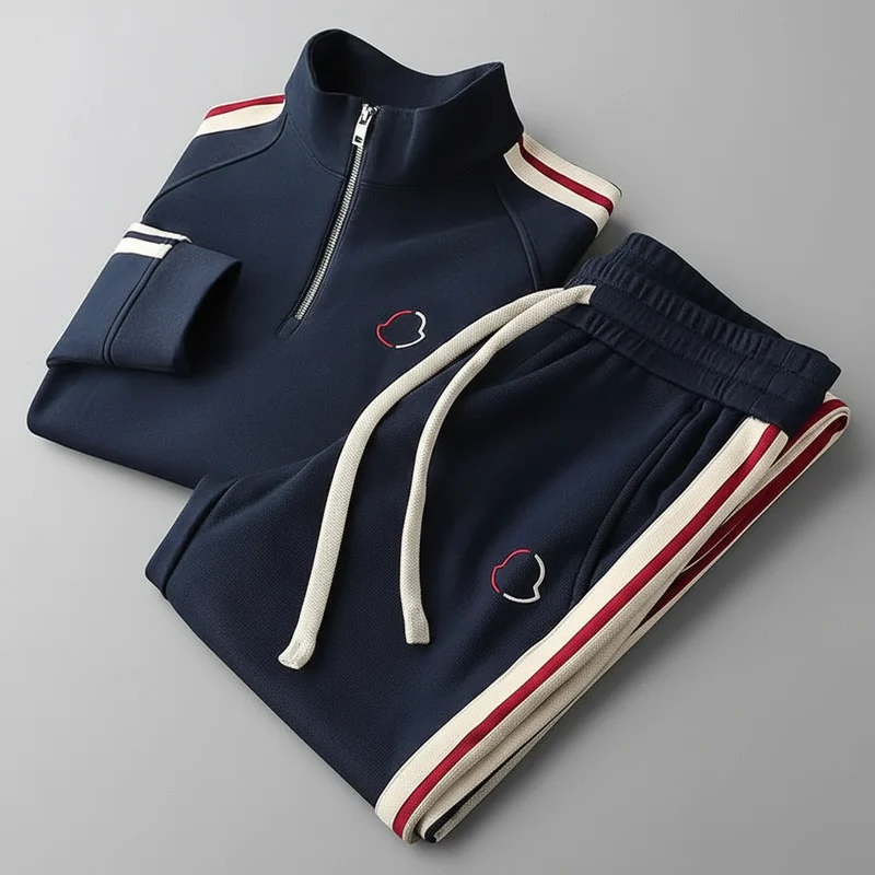 Neues modisches Herren-Sportset – Trendiger Hoodie und Jogginghose für Frühling, Herbst und Winter, Strickdesign mit Seitenstreifen