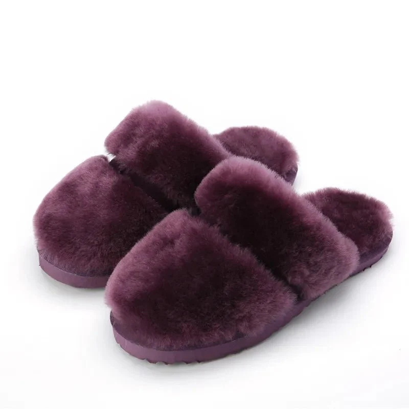 Kuschelige Winterpantoffeln aus Lammfell für Damen – Warme Hausschuhe aus Wolle zum Hineinschlüpfen