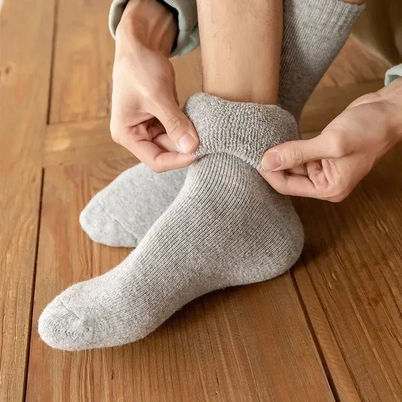 3 Paar Herren-Wintersocken aus Merinowolle – Superdicke Damen-Socken aus Merinowolle mit Herzmuster und Schlaufen