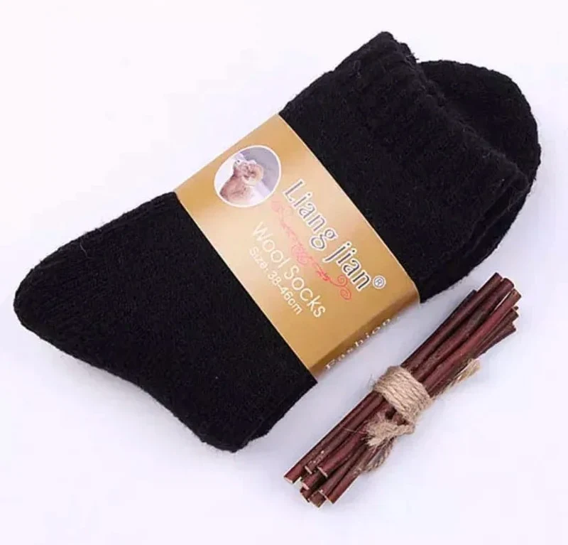 3 Paar Herren-Wintersocken aus Merinowolle – Superdicke Damen-Socken aus Merinowolle mit Herzmuster und Schlaufen
