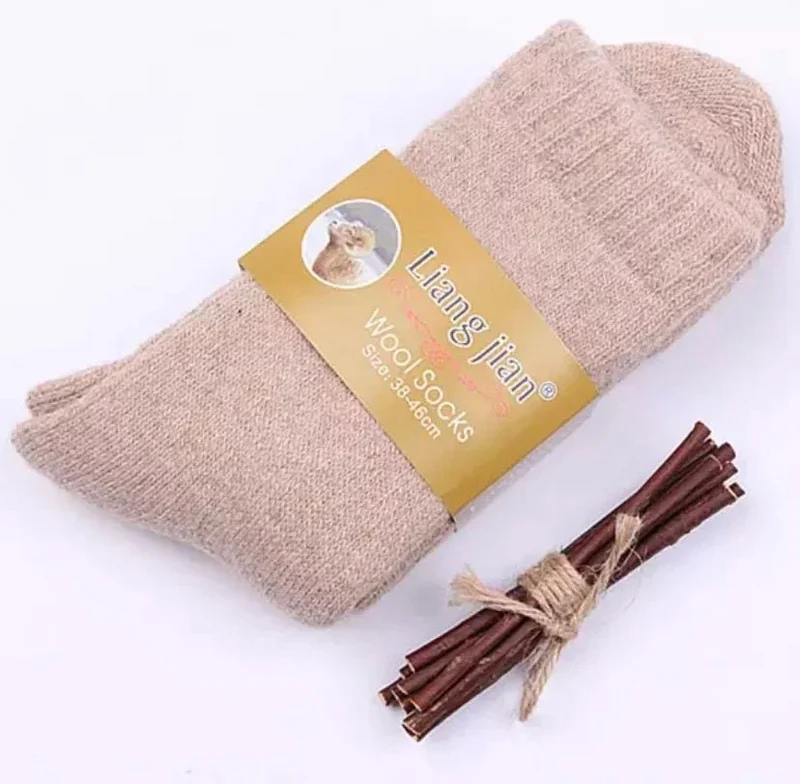 3 Paar Herren-Wintersocken aus Merinowolle – Superdicke Damen-Socken aus Merinowolle mit Herzmuster und Schlaufen
