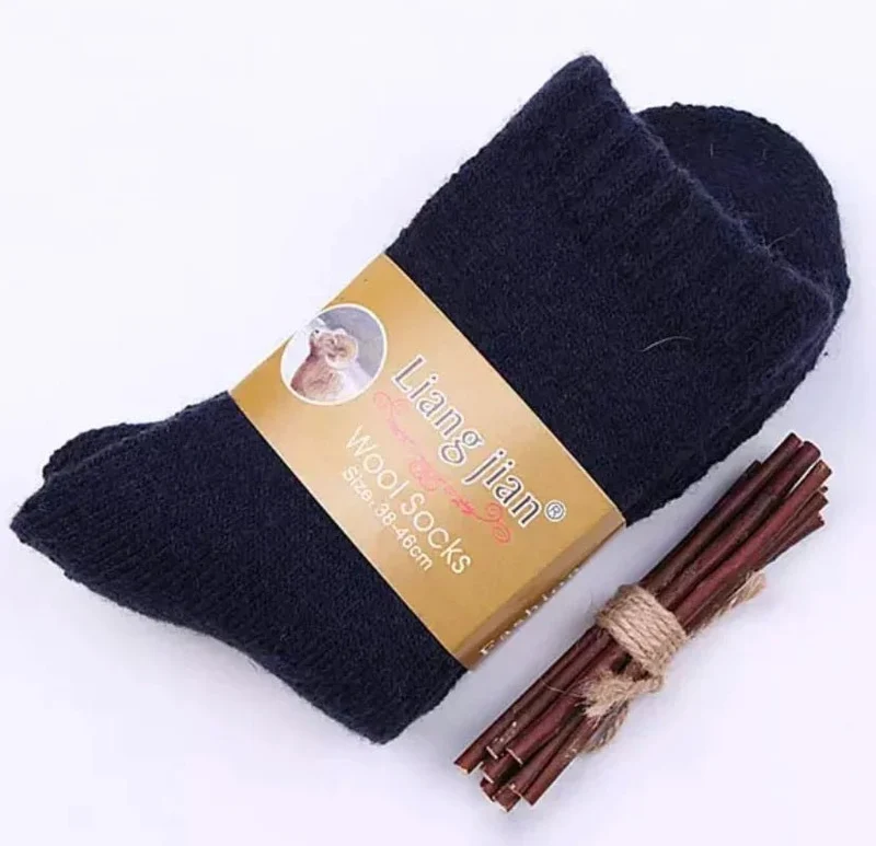 3 Paar Herren-Wintersocken aus Merinowolle – Superdicke Damen-Socken aus Merinowolle mit Herzmuster und Schlaufen